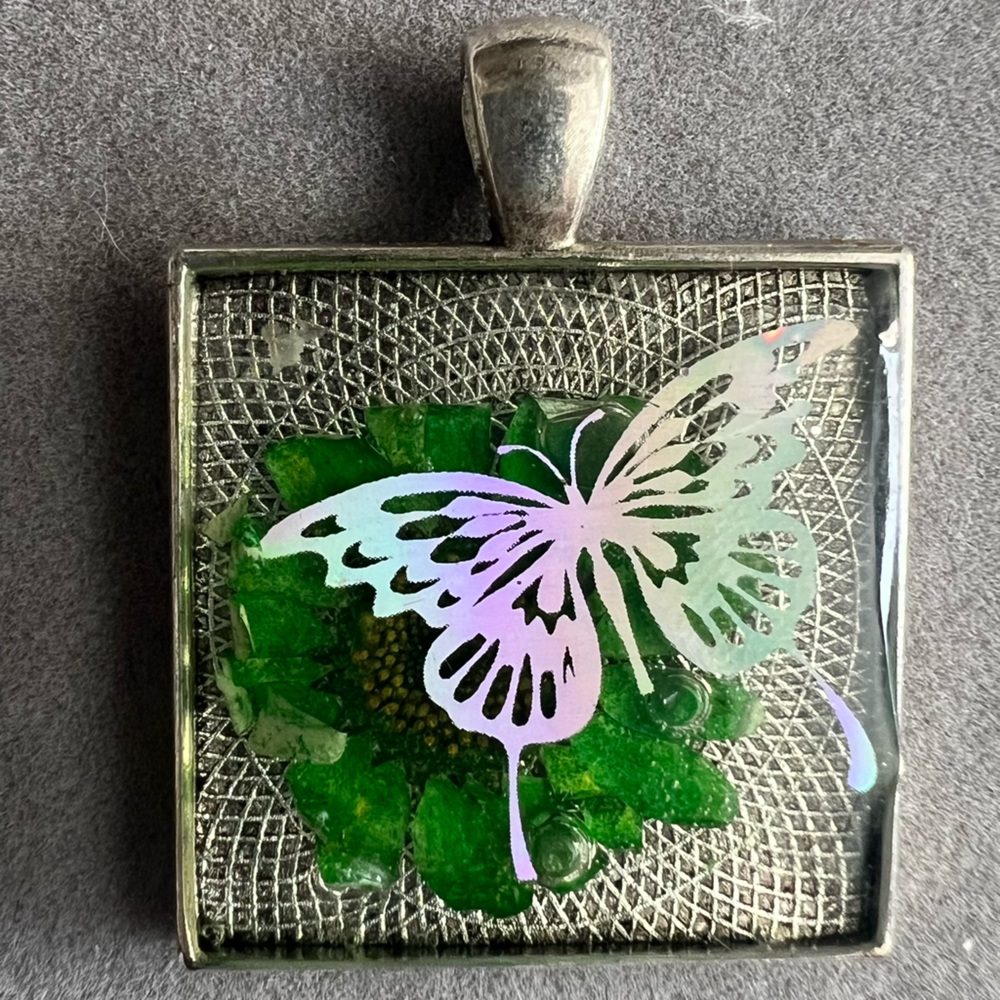 Silver chaos theory Butterfly Pendant with Iridescent Accents